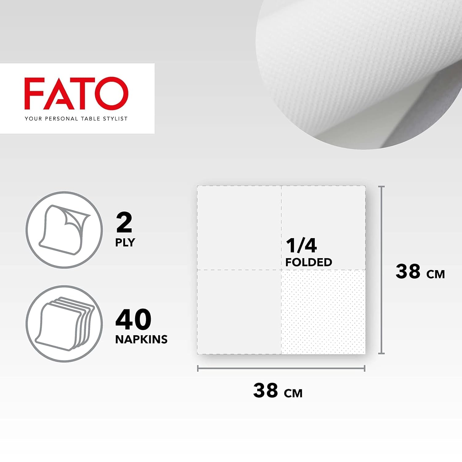 , Mjuka och delikata pappersservetter för engångsbruk 40-pack servetter Storlek 38X38 Vikta i 4 2 lager Vit färg 100 % rent cellulosapapper Fsc-certifikat (paket med 3)