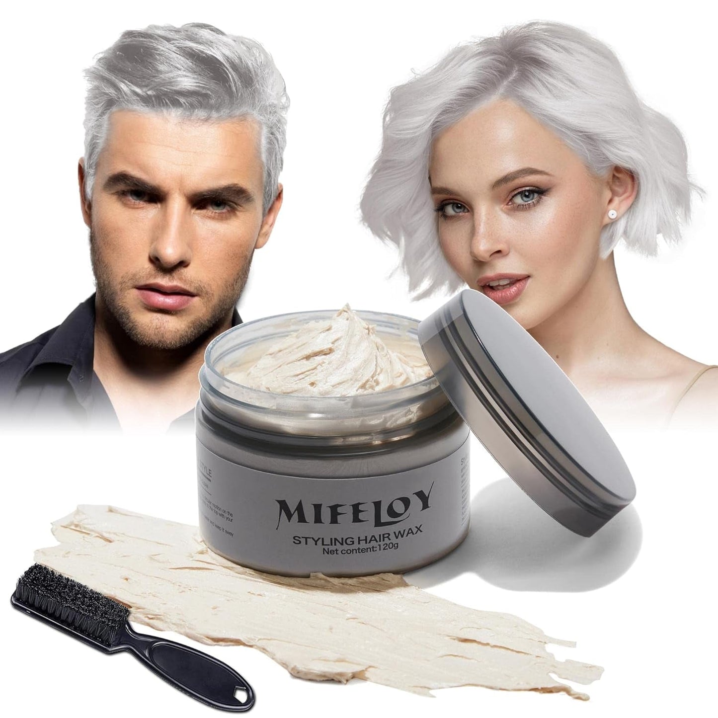4,23 oz Lila hårton Tillfällig hårfärg med borstar, män kvinnor styling hårton vax, instant hårkräm Mud Naturlig frisyr Pomada, DIY Cosplay Halloween Hårvax Hårfärg Naty Shop White