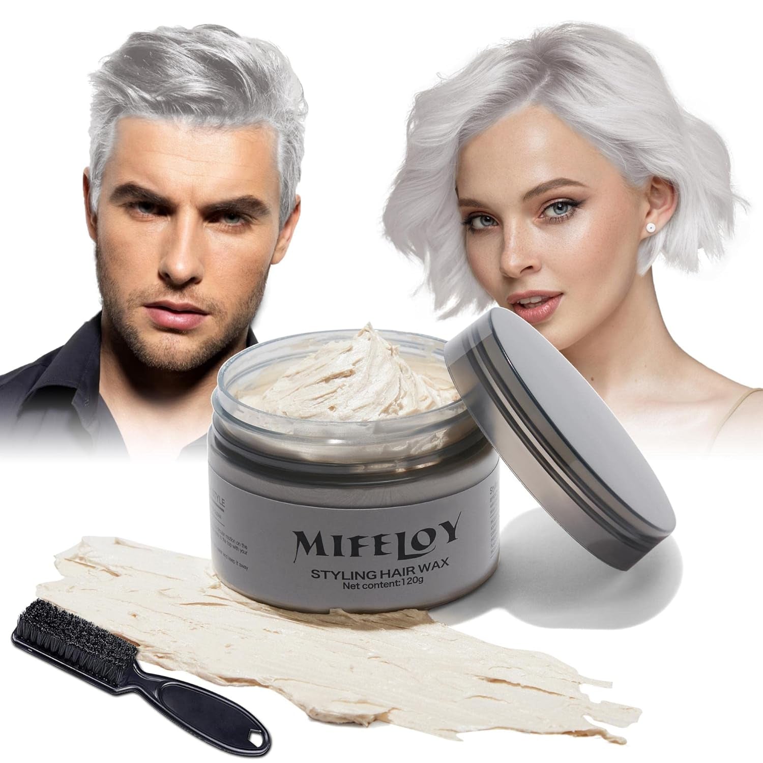 4,23 oz Lila hårton Tillfällig hårfärg med borstar, män kvinnor styling hårton vax, instant hårkräm Mud Naturlig frisyr Pomada, DIY Cosplay Halloween Hårvax Hårfärg Naty Shop White
