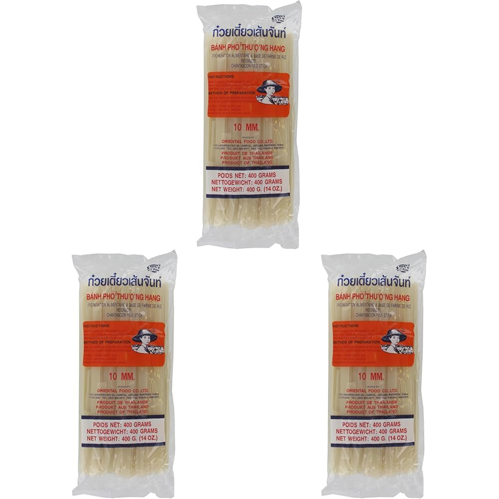 Risnudlar - thailändska, 10 mm breda risnudlar, gjorda av rismjöl, raka - 1 x 400 g (paket med 3)