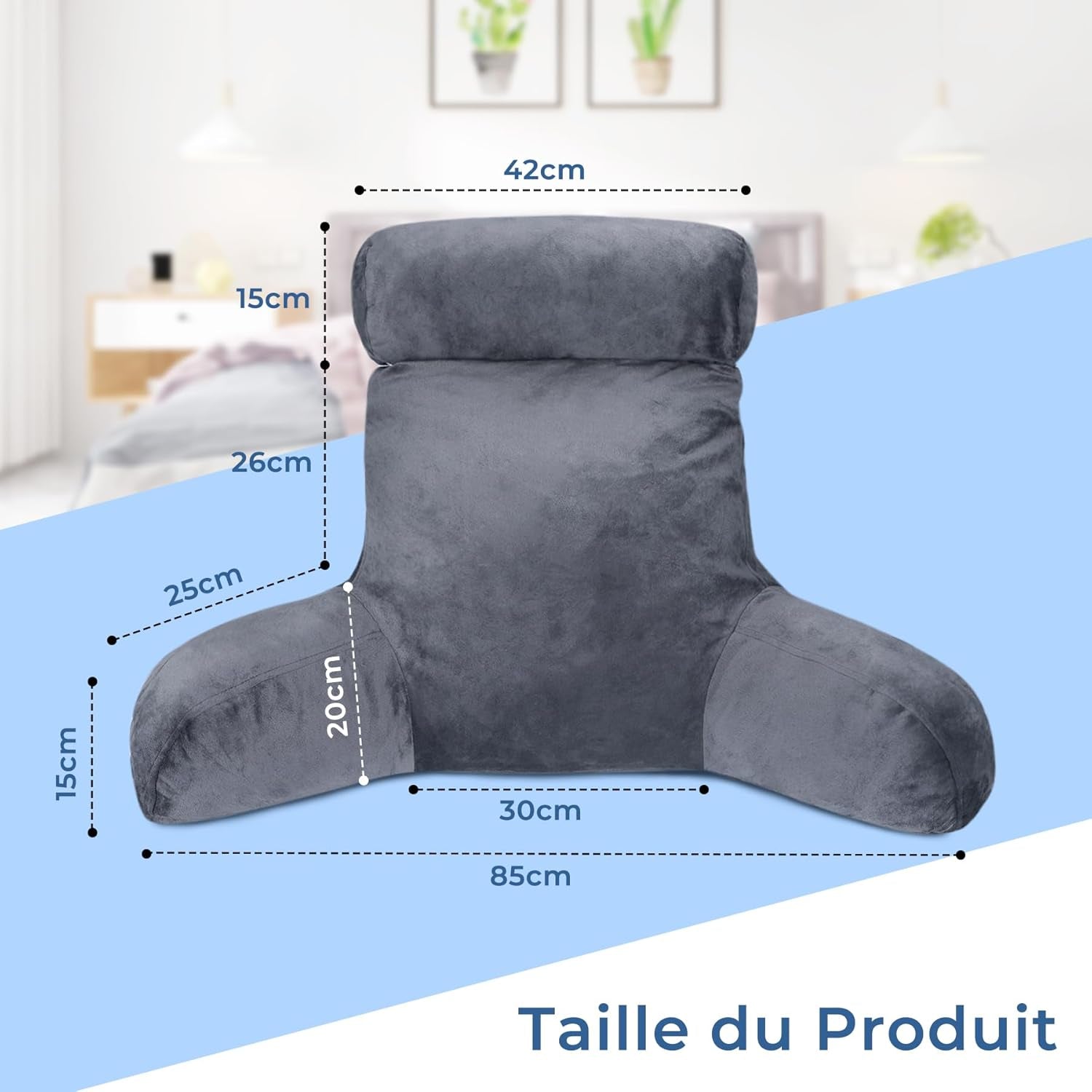INFANZIA ergonomisk läskudde med armstöd, memory foam ryggstöd, grå, M
