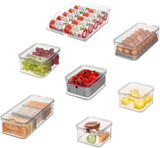 iDesign Förvaringslådor, Kylskåp med lock i en uppsättning om 5, Lådor för återvunnen plast för att organisera förbrukningsvaror, Klara och vita Naty Shop Matförvaringslådor Transparent, Grå Set med 7