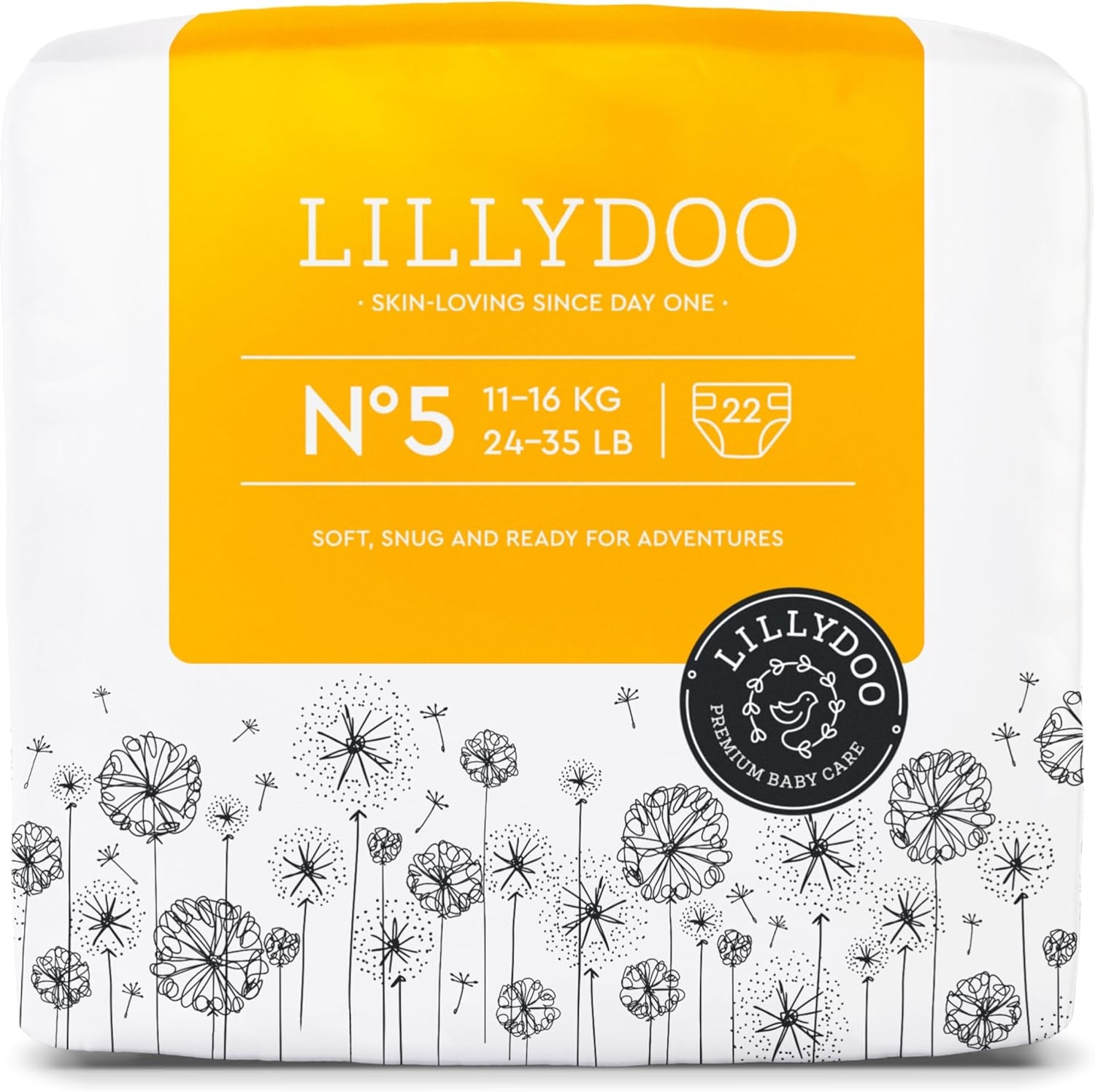 LILLYDOO Babyblöjor Hudvänliga - Storlek 3 (6-10 kg), 29 delar, tillförlitligt läckskydd, mjuk, parfymfri och lotionfri för känslig hud, dermatologiskt testad