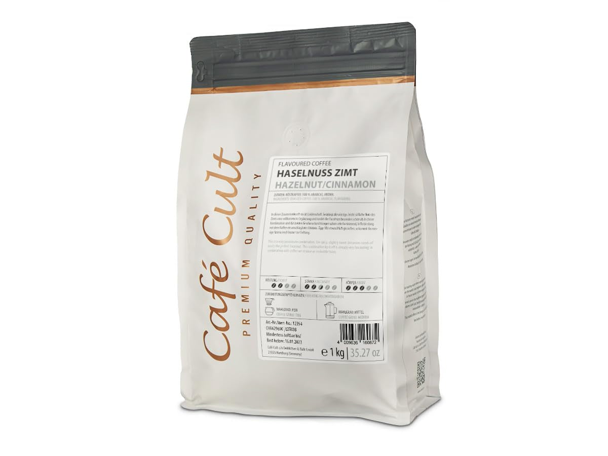 Kaffe "Hasselnöt med kanel" i 1 kg påse, hela bönor, smaksatt 1 kg.