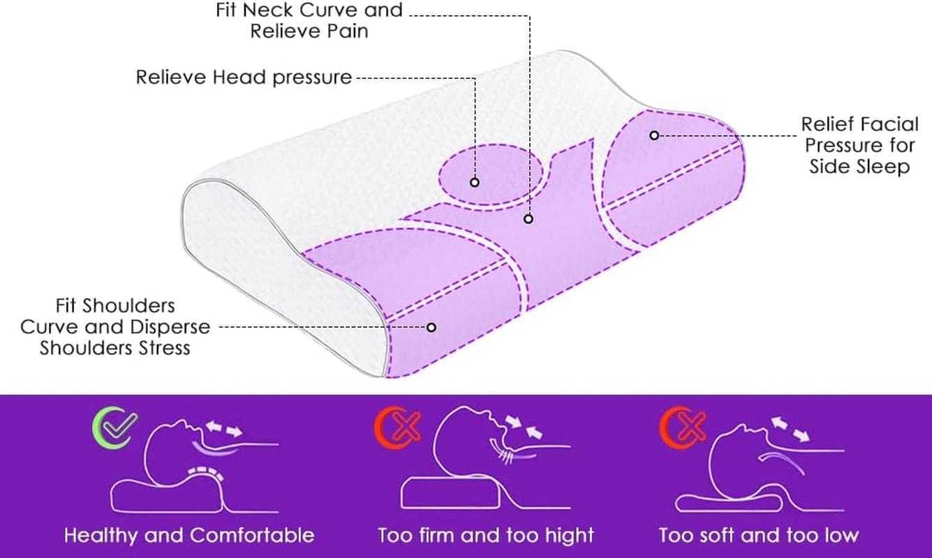 BDTFO Nacksmärta Memory Foam Kudde Ortopedisk cervikal konturkudde Nackstöd för rygg Magsömn med Tvättbart Andningsdragkedjeskydd Cervikal Ortopediska Kuddar Naty Shop