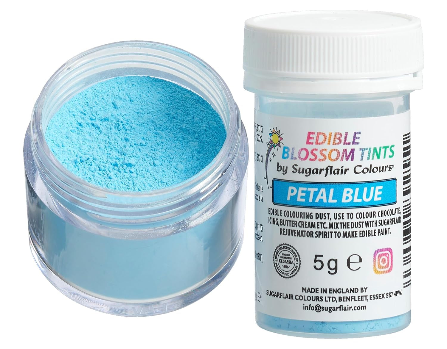 Sugarflair Blossom Tint Dust Petal Blue Food Coloring Powder - Livsmedelsfärgpulver för tårtdekorationer, fondant, glasyr, choklad, smörkräm, macarons och mer - 5G