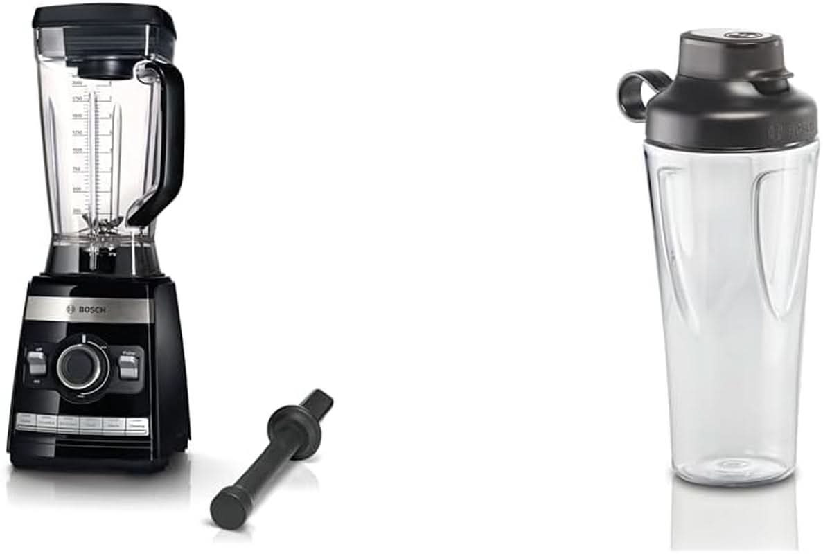 Bosch Standmixer Vitaboost MMBH6P6BDE, 6-Klingen-Edelstahlmesser, 2.5L Tritan-Mixbehälter, Stopfer, 6 Automatikprogramme, Rezeptbuch, Bpa-Frei, Einfache Reinigung, 45.000 U/Min, 1600 W, Schwarz Kucatarie Automatic Programme Naty Shop Bundle
