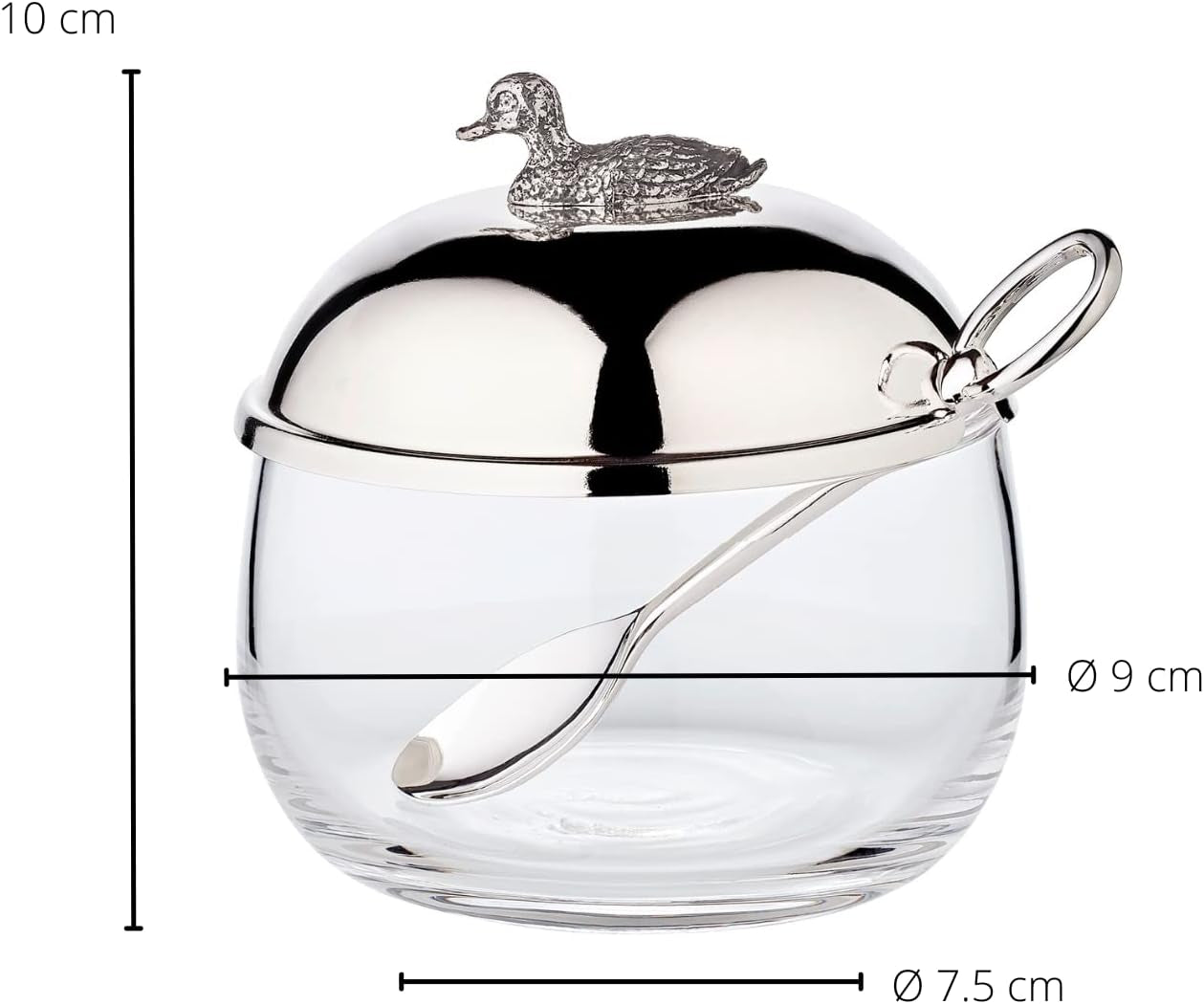 EDZARD anksyltburk (Ø 10 cm) av silver och glas - Ask och sked - Skål, sockerbehållare, ost - Syltburk med lock, förvaring med lock, presentask med lås