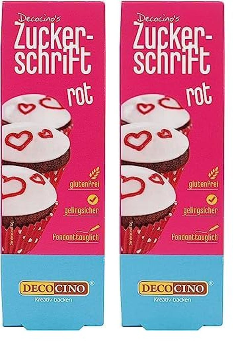 Decocino Red Sugar Lettering - Matfärgning Bokstäver - Praktiskt rör för märkning av fondant och glasyr - Bakdekorationer för tårtor, kakor och muffins! (paket med 2)