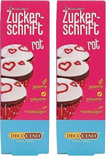 Decocino Red Sugar Lettering - Matfärgning Bokstäver - Praktiskt rör för märkning av fondant och glasyr - Bakdekorationer för tårtor, kakor och muffins! (paket med 2)