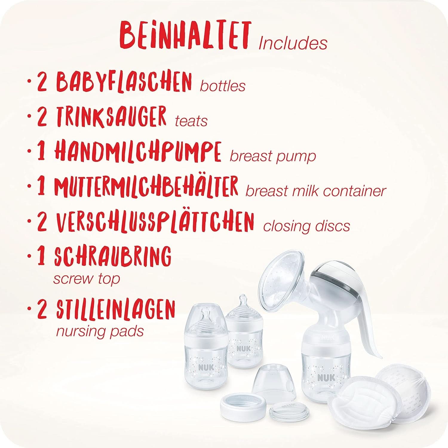 NUK Nature Sense manuell bröstpump | Amningsset med manuell bröstpump, flaskor och amningsskydd Ultra Dry Comfort | 6 st Babymat och amningstillbehör Naty Shop