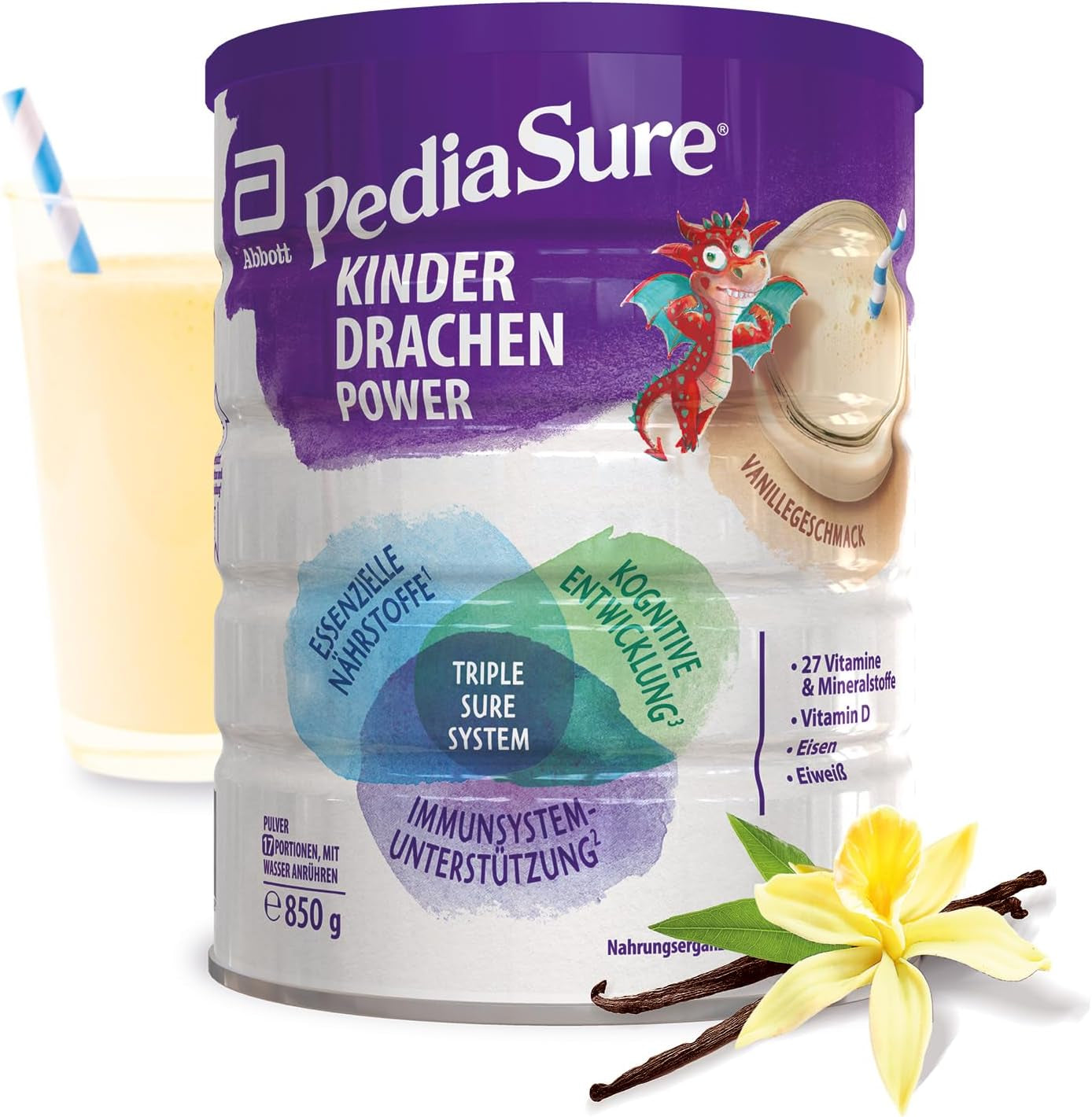 Pediasure Dragon's Power, Kosttillskott för barn från 1 år, 27 vitaminer och mineraler Naty Shop Vanilla