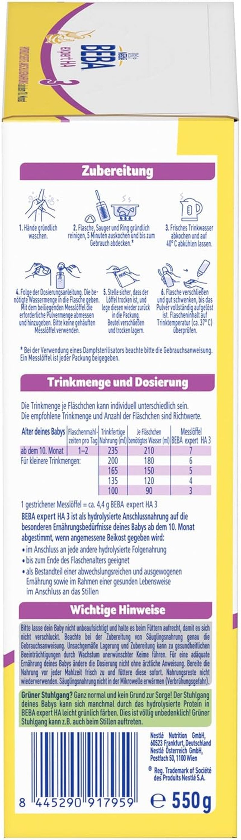 BEBA expert HA 3 Hydrolyserad fortsättningsformel, från 10 månader, 1 förpackning (1 x 550 g)