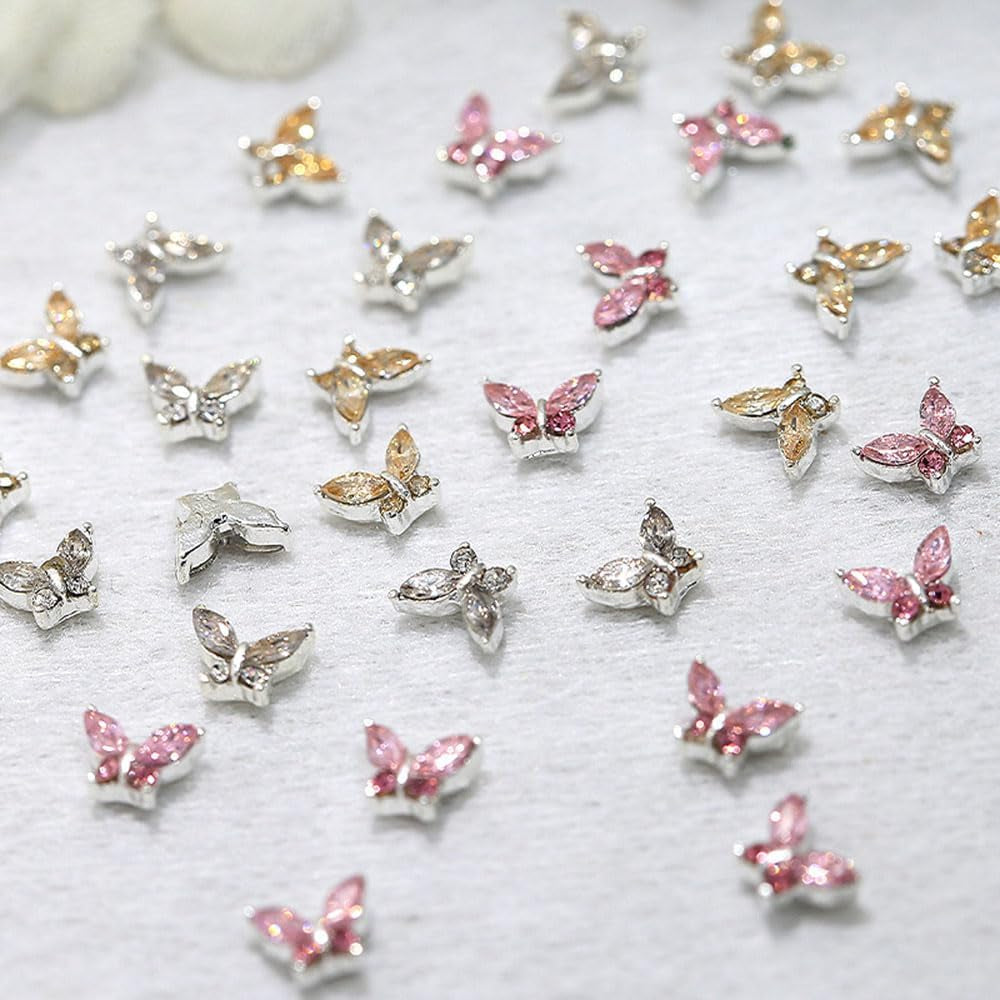 Mini Butterfly Zircon Nail Nyckelringar Y2K Vit Champagne Rosa Rhinestone Crystal Butterfly Nyckelringar Nails 3D Butterfly Nail Design Nyckelringar Butterfly Nails Dekoration Nail Art Nyckelringar Nageltillbehör