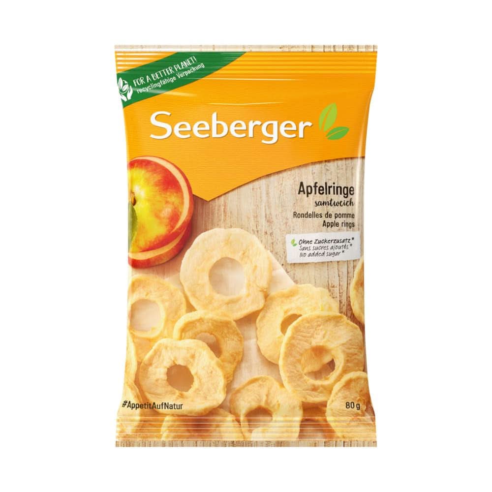Seeberger, torkade äppelskivor av bästa kvalitet, utan tillsatt socker, 10 x 80 gram Naty Shop torkade produkter 10 x 80 gram