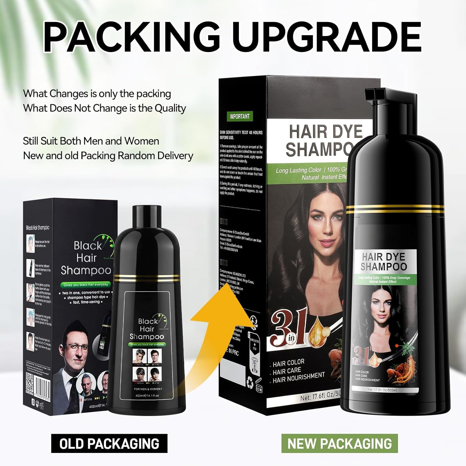Instant Black Hair Shampoo, Natural Hair Dye Shampoo, 100 % Grey Cover - Enkelt och snabbt, Semi Permanent Color for Black Hair, Hårfärgning Shampoo för män och kvinnor Hårfärg Naty Shop