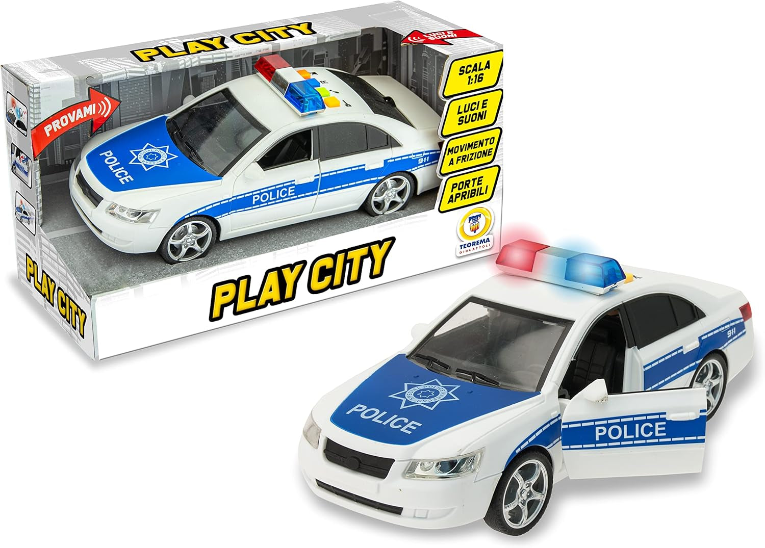 Macchina polisbil med ljus och ljud 1:16 skala, flerfärgad (65075) Bebe Toys Naty Shop