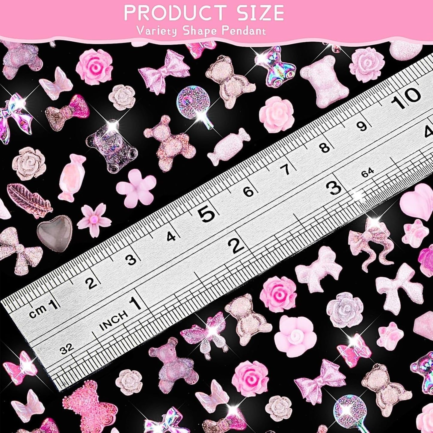 200 bitar Nail Art Charms 3D Nail Art dekorationsset Rosett Nagelhänge Rosa blandad stil Rosett Blomma Nalle Lollipop Hjärtaform Nagelkonstdekoration DIY Craft Nageldesign