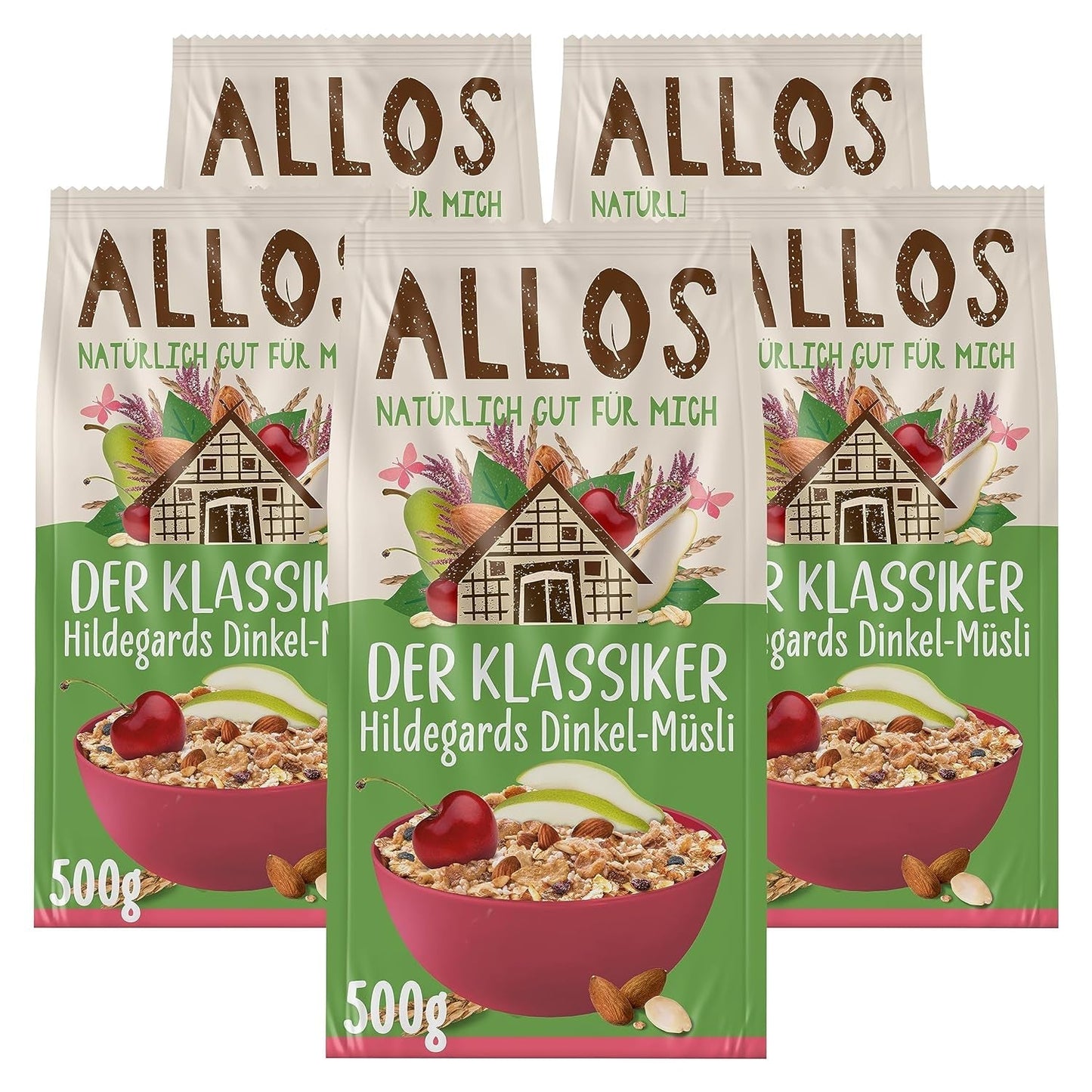 Allos osötad proteinmüsli | Ekologisk müsli | Havregryn | Spannmål till frukost | Vegansk (5 x 450 g), 1 st (pack om 5)