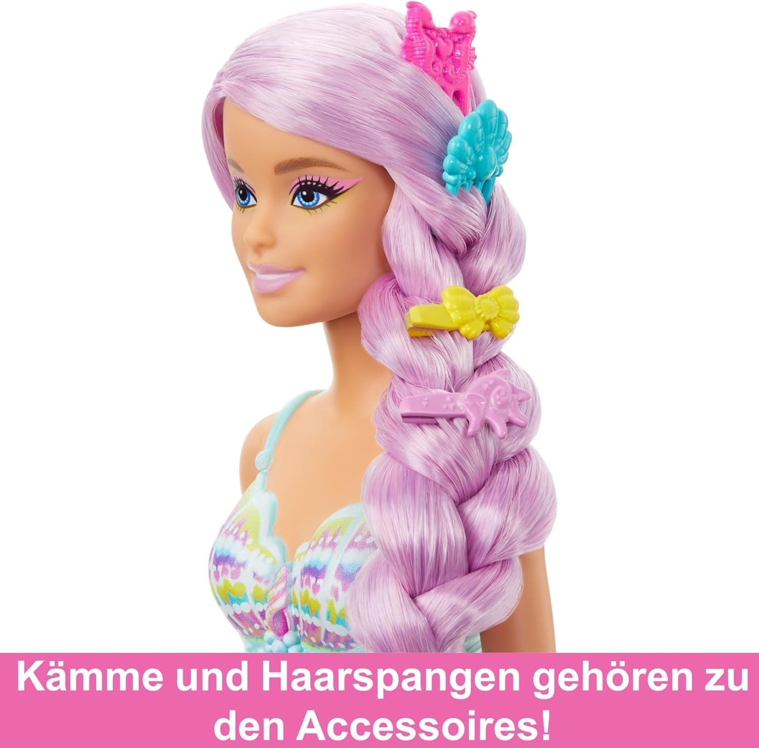 Barbie sjöjungfrudocka - med långt rosa hår och anpassade stylingtillbehör, inklusive borste, vackert skal och rosa fenor, för åldrarna 3 och uppåt, HRR00 Naty Shop Dolls