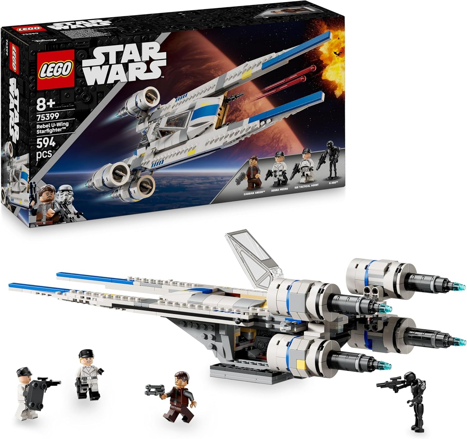 LEGO Star Wars 75399 Rebel U-Wing Starfighter - Leksak med oscillerande vingfunktion och 3 minifigurer inklusive Cassian Andor och K-2SO droidfigur - Present för pojkar i åldern 8+ och Andor-fans säsong 2 Byggset Beuche den LEGO-Store Standardtitel