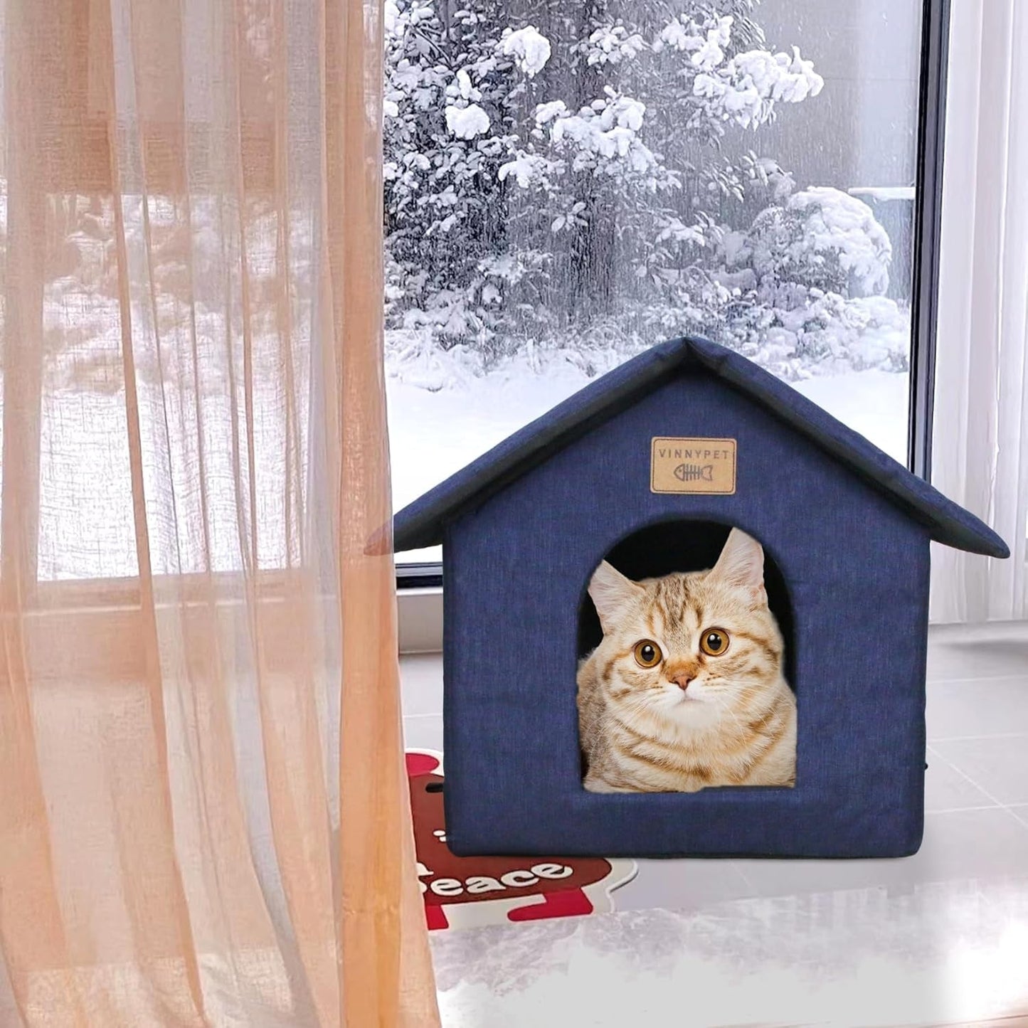 Katzenhaus Für Draußen Winterfest Wasserdicht Wetterfester Katzenhöhle Haustierhaus mit Katzenmatte Varm Hundehöhle Waschbar Hundehaus Tierheim Für Streuner Haustiere 35x30x35cm