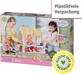 BABY born Dollhouse, Weekend House med ljus- och ljudfunktion, öppningsbara sidopaneler, diskho, grill och många tillbehör, 832752, Zapf Creation