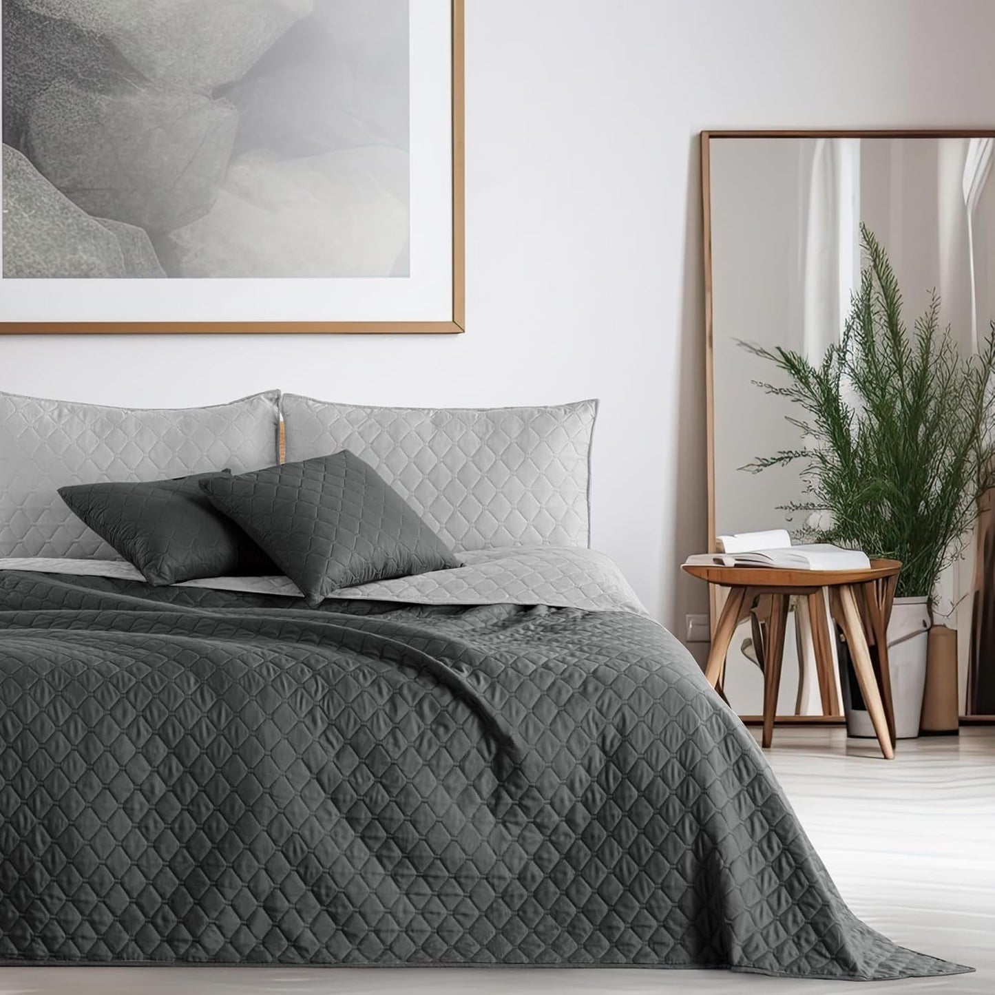 Avkoksöverkast 200 X 220 Cm Grafit Antracit Silvergrå Tvåsidigt överkast lättskött Axel Sängar och filtar Besuche den DecoKing-Store