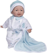 JC Toys La Baby Caucasian Baby Doll Set - 28 cm mjuk tvättbar docka, avtagbar rosa outfit med hatt, filt och napp, från 12 månader och uppåt Naty Shop Dolls Single Caucasian, blå
