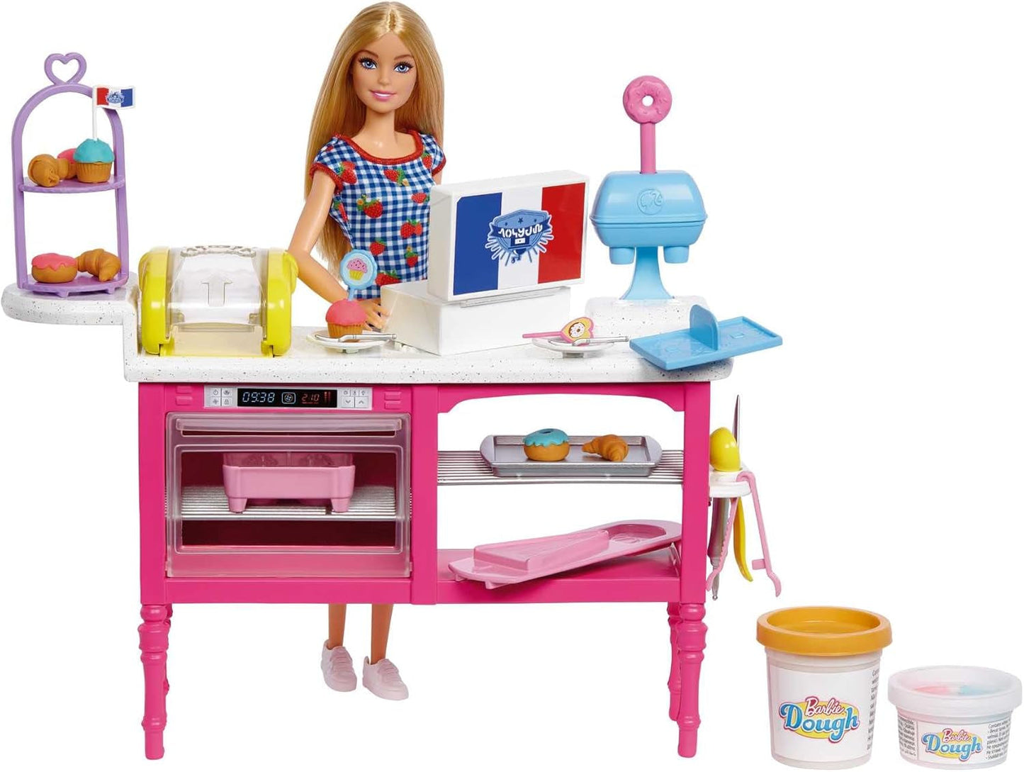 Barbie Malibu Roberts docka och 18-delat bakset, inklusive lekdeg och munk-, croissant- och muffinsformar, för åldrarna 3 och uppåt, HJY19