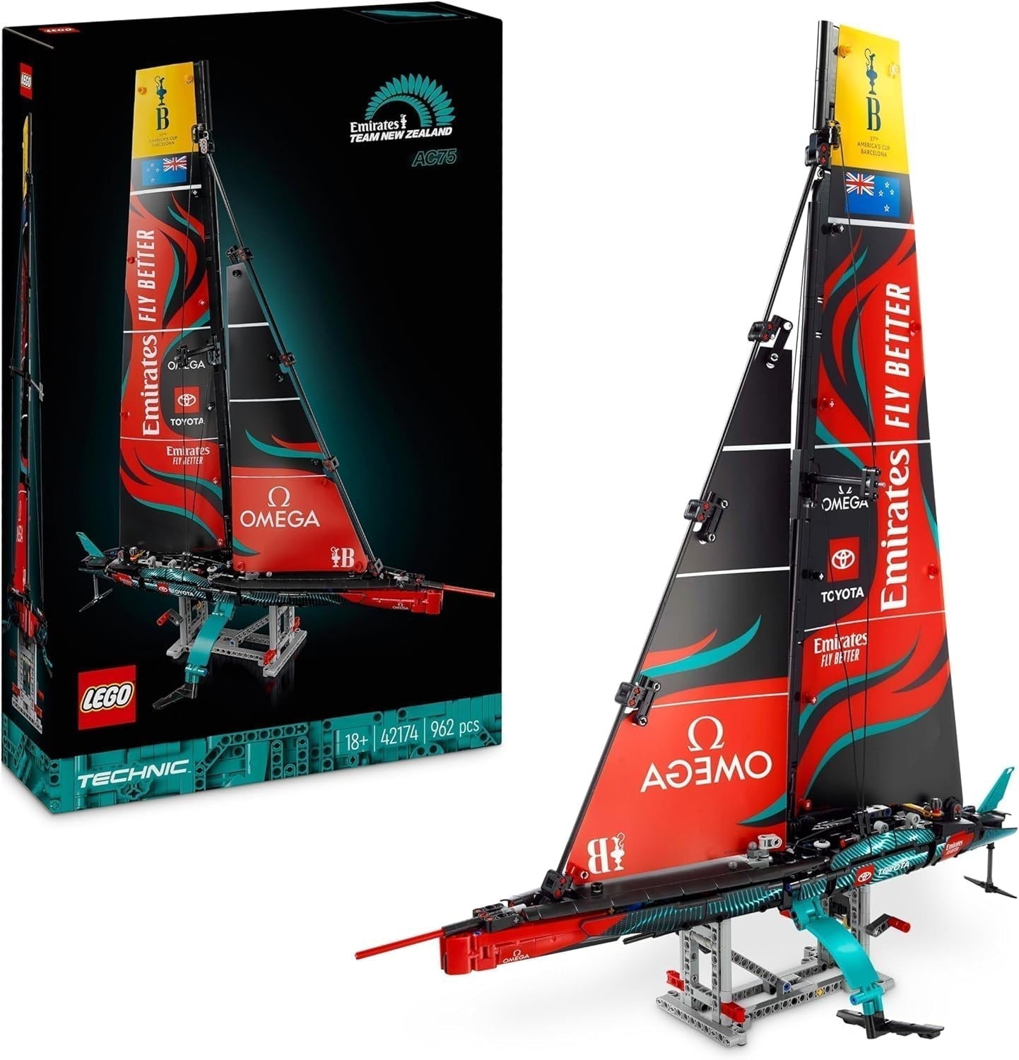 LEGO Technic Emirates Team Nya Zeeland AC75 Racing Yacht Vuxen Segelbåt Byggsats Gåva för män och kvinnor Kreativ och avkopplande aktivitet 42174 Byggset Besuche den LEGO-Store Standardtitel