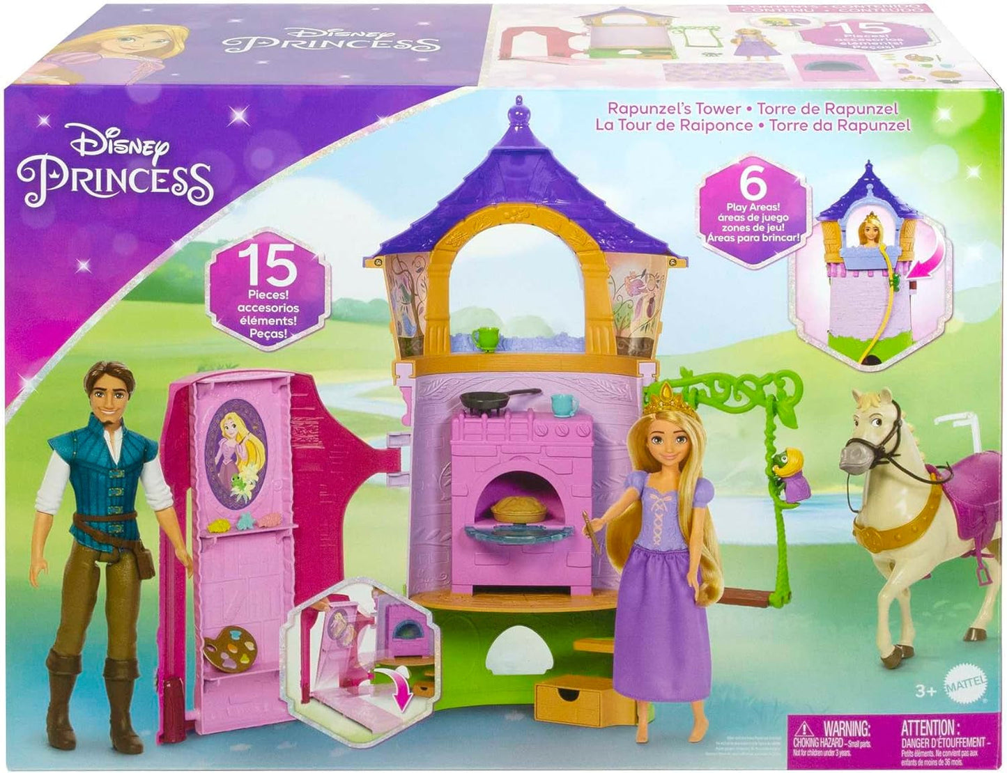 Disney Princess HMV99 - Rapunzel rörlig docka och lektorn med kul runt om, 6 lekområden och 15 tillbehör, inspirerad av Disney-filmen, leksaker för 3 år gamla dockor Naty Shop Dolls