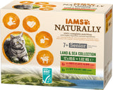 IAMS Naturally Senior Våtfoder i sås - Högkvalitativt kött och fisk våtfoder för äldre katter, Land & Sea Collection, 12 x 85g