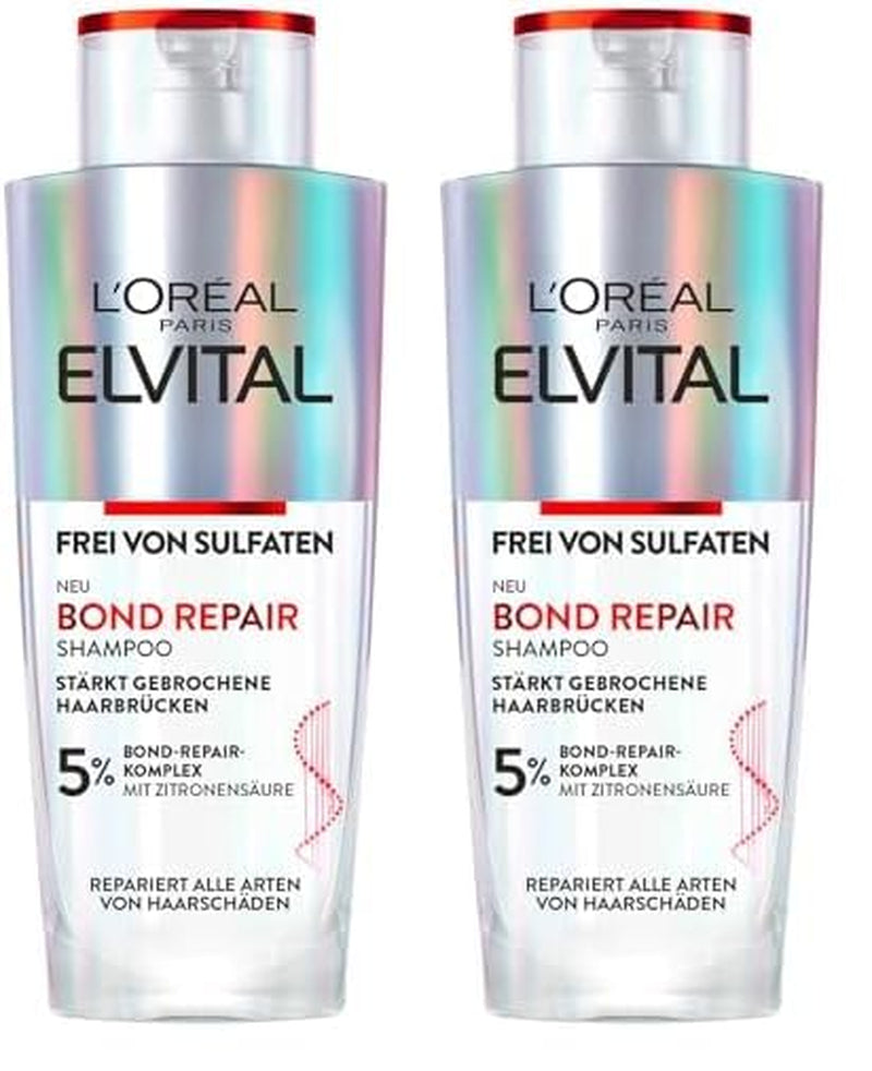 L'Oréal Paris Elvital Bond Repair Schampo, skonsam rengöring för hårreparation Dusch och bad L'Oréal 2 x 200 ml Bond Repair Shampoo