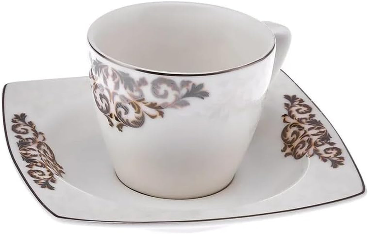 KARACA Nazende Espressokoppset i porslin - 80 ml turkiska kaffekoppar med fat, 12 delar modern kaffeservering med 6 kaffekoppar och 6 fat, mockakoppar - vit