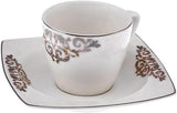 KARACA Nazende Espressokoppset i porslin - 80 ml turkiska kaffekoppar med fat, 12 delar modern kaffeservering med 6 kaffekoppar och 6 fat, mockakoppar - vit