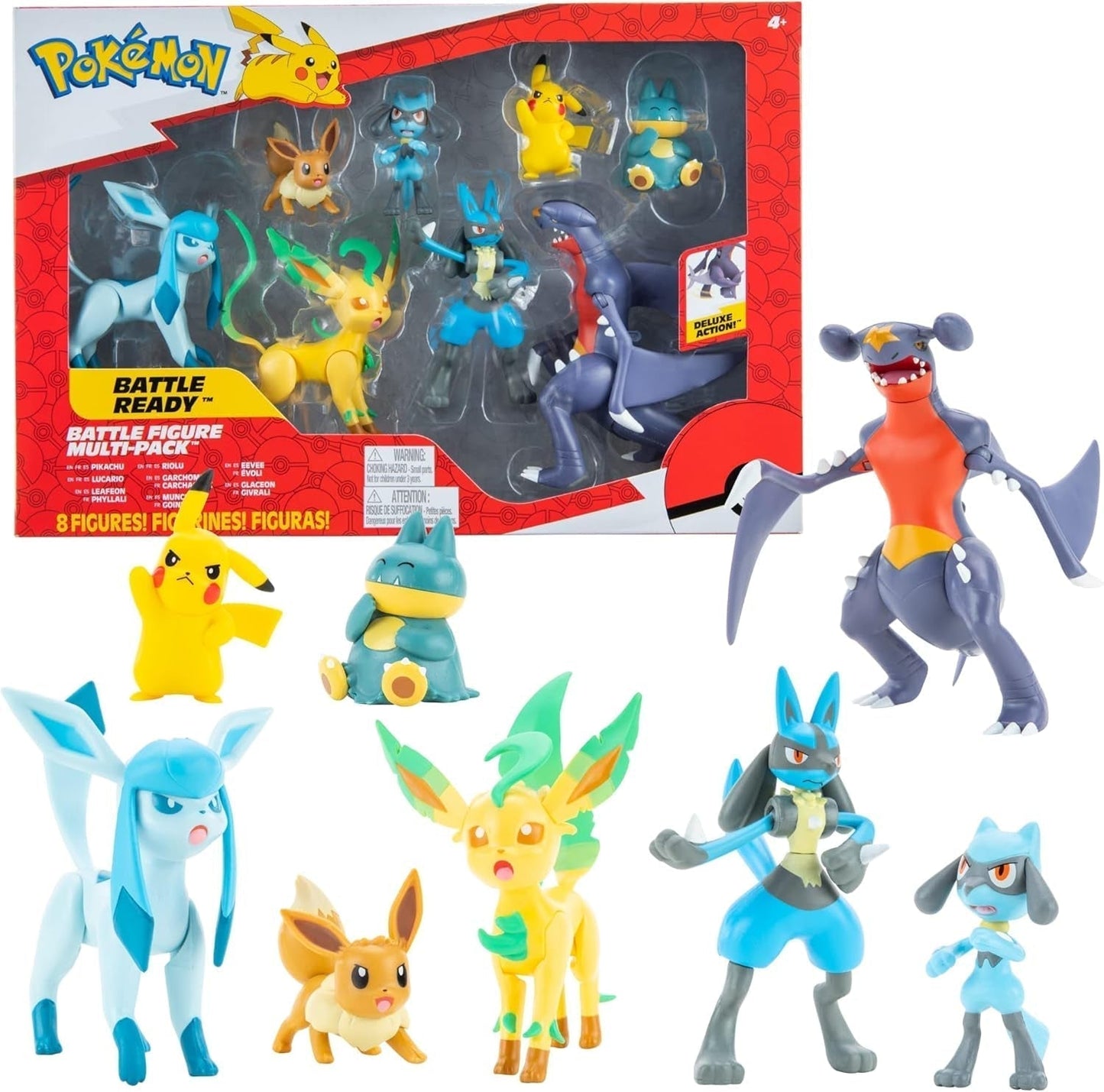 Pokémon-figurset 8-pack - 5-11 cm figur - Garchomp, Pikachu, Eevee, Lucario, Riolu, Munchlax, Glaceon & Leafeon - Nytt 2023 - Officiell leksak Actionfigurer Naty Shop Standardtitel