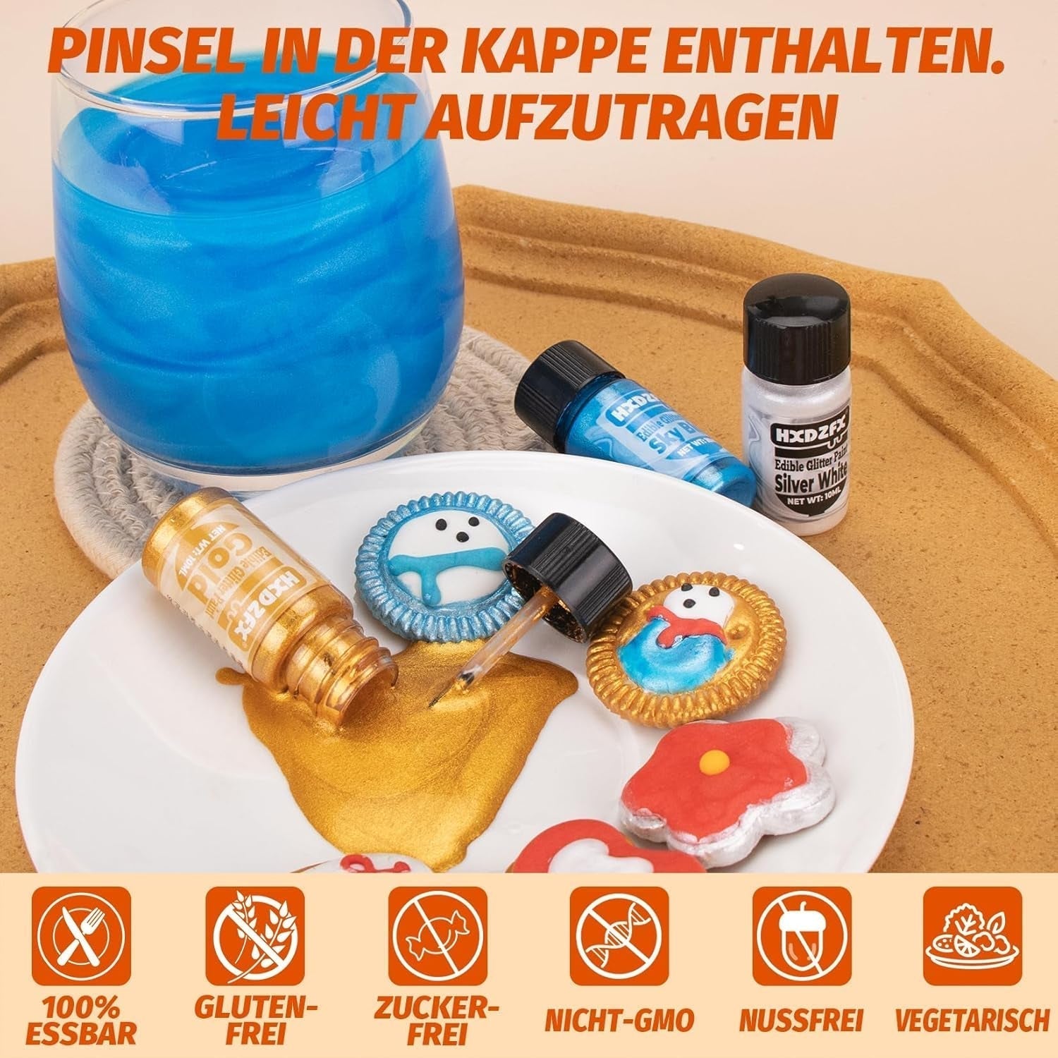 Essbarer Glitzer - 3 Torten Kuchen Deko Essbare, Metallic Lebensmittelfarbe Flüssiges, Ätbart Glitter Für Muffin, Cocktail, Marshmallows - 10Ml Naty Shop