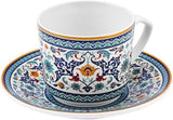 KARACA Beylerbeyi - 12-delat turkiskt kaffekoppset Porslin Espressokopp Set om 6 med fat 80ml Espressokoppset Traditionell design - Blå
