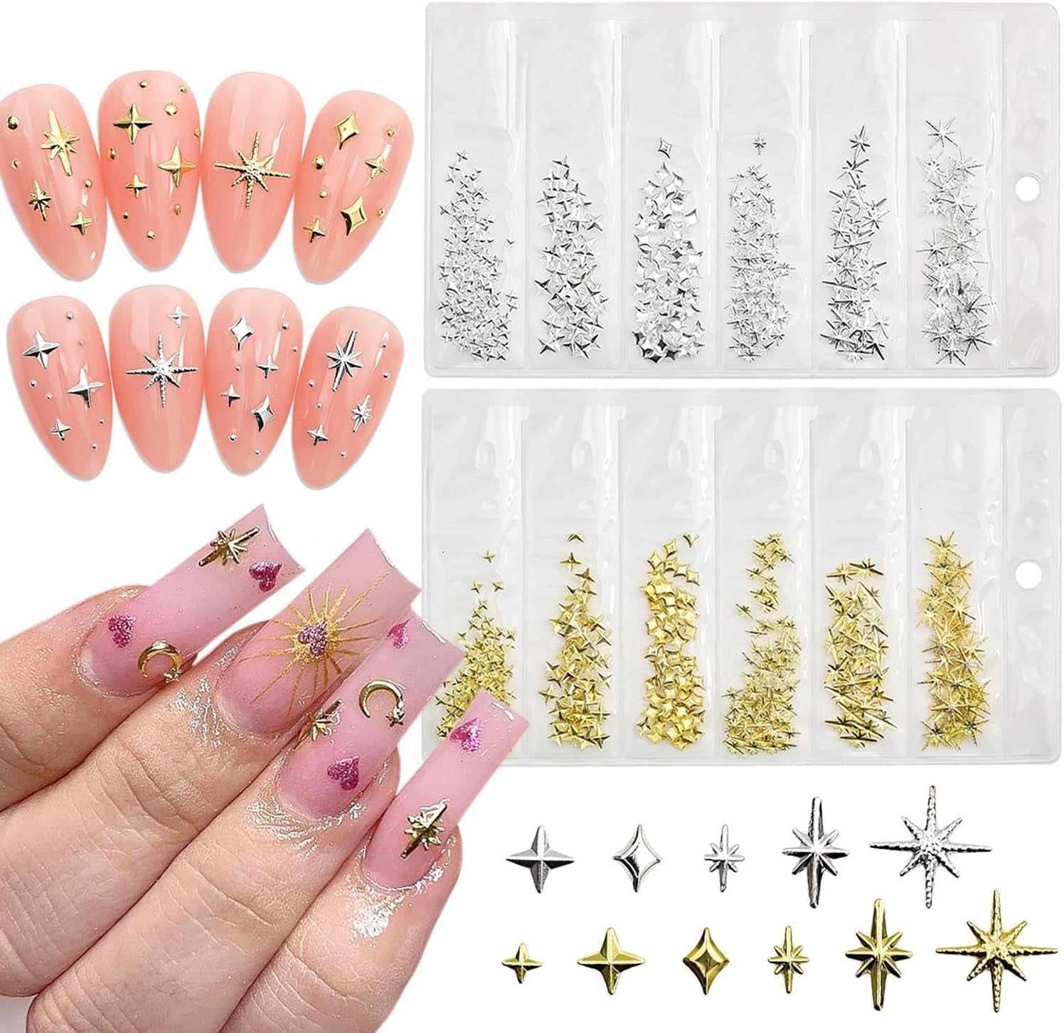 400 st Stern Nail Charms Guld Silver, Charms Nägel Zubehör, Nagel Deko, Nail Art Zubehör, Nagel Charms, Nagel Steine, Nageldesign, Charms Für Nägel