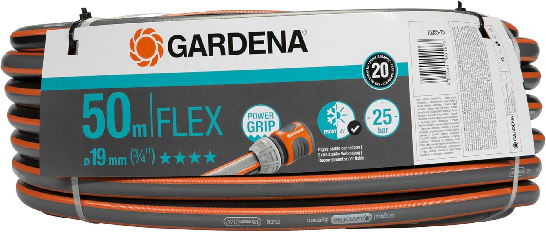 Gardena Comfort FLEX 19 mm (3/4 tum) slang, 25 m: Flexibel, formstabil trädgårdsslang med Power-Grip-profil, tillverkad av högkvalitativt spiralmaterial, 25 bar sprängtryck, utan systemkomponenter (18053-20)