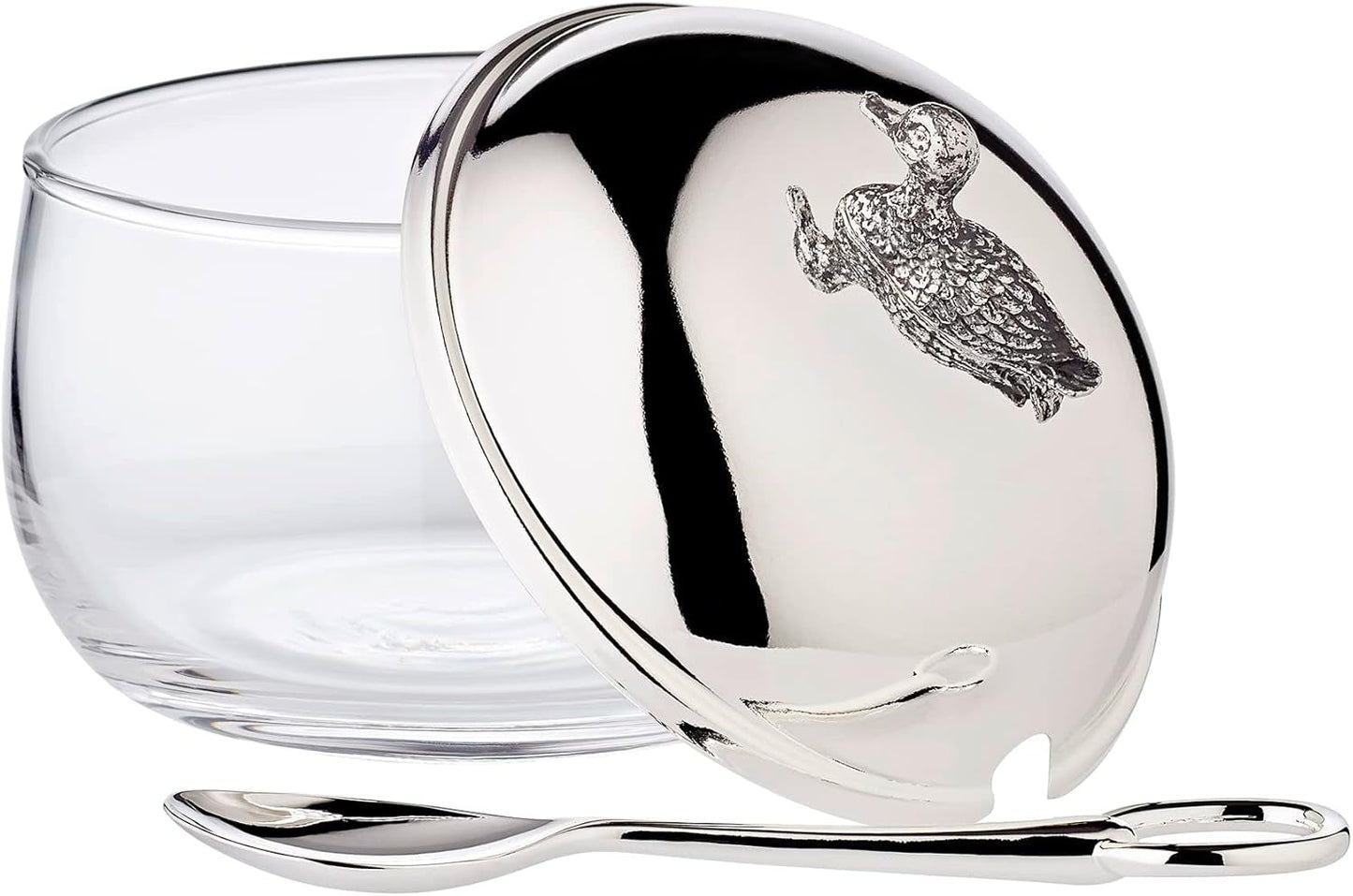 EDZARD anksyltburk (Ø 10 cm) av silver och glas - Ask och sked - Skål, sockerbehållare, ost - Syltburk med lock, förvaring med lock, presentask med lås