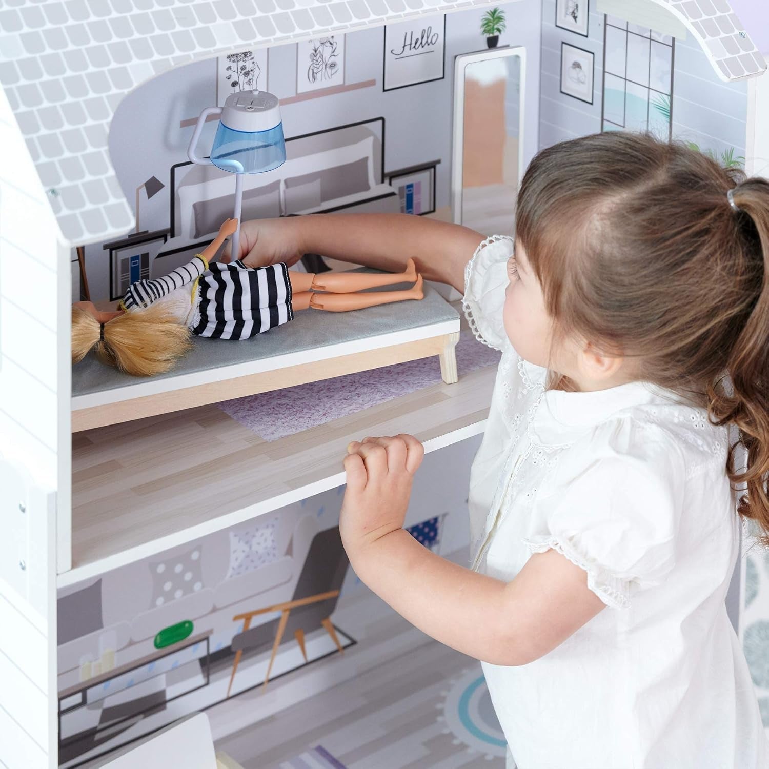 Teamson Kids Olivia's Little World Giant Dollhouse med möbler och tillbehör, dockhus i trä, 3-vånings lekset för 30 cm dockor, åldrar 3+