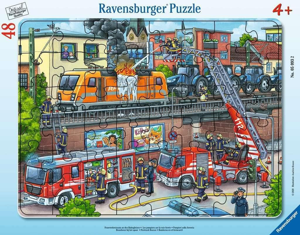 Ravensburger barnpussel - 05093 Brandmäns verksamhet på järnvägsspår - Pussel för barn från 4 år och uppåt, med 48 pusselbitar Naty Shop Transport