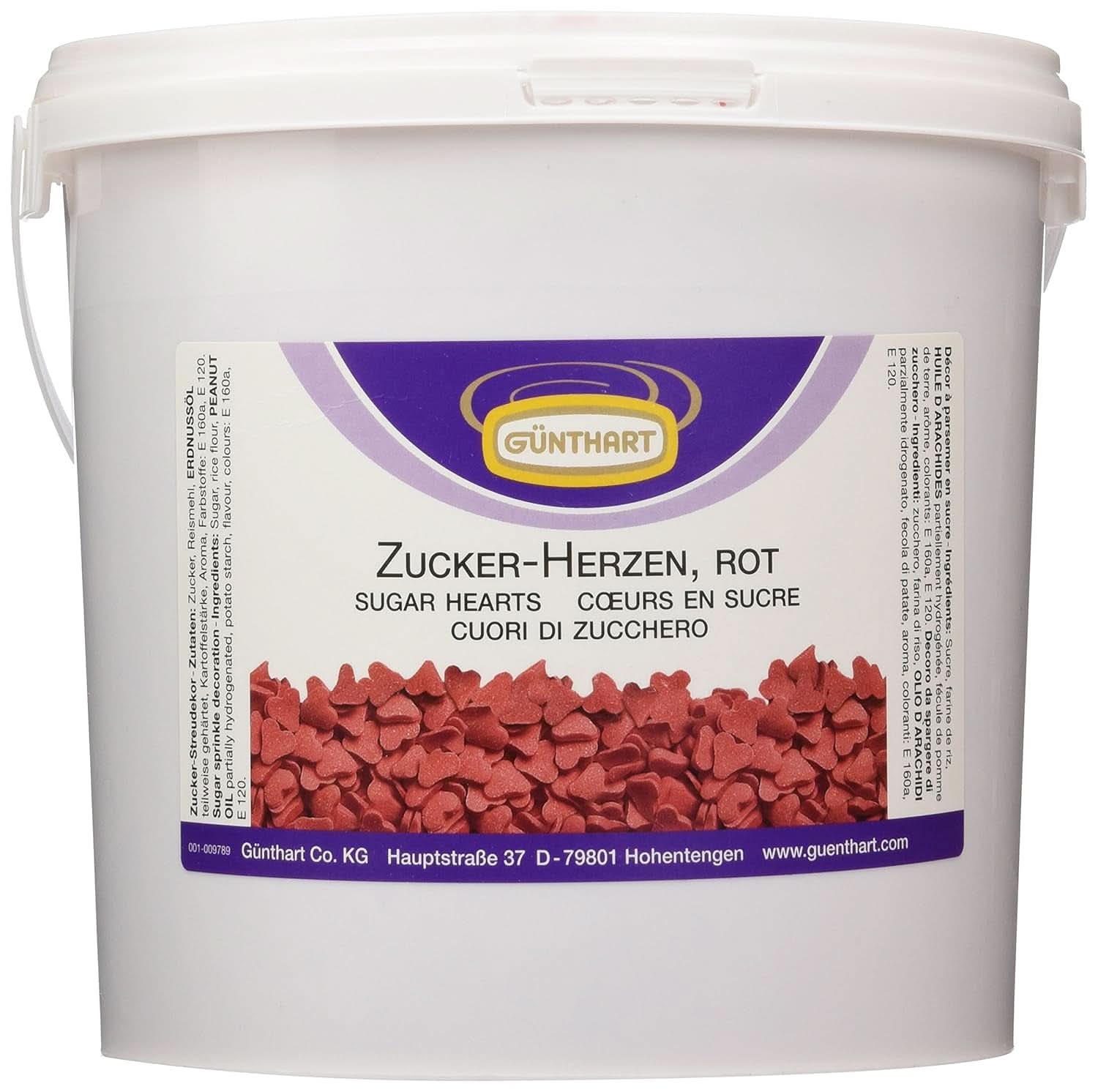 Günthart sockerdekoration, röda hjärtan, 1,5 Kg Sprinkles Naty Shop
