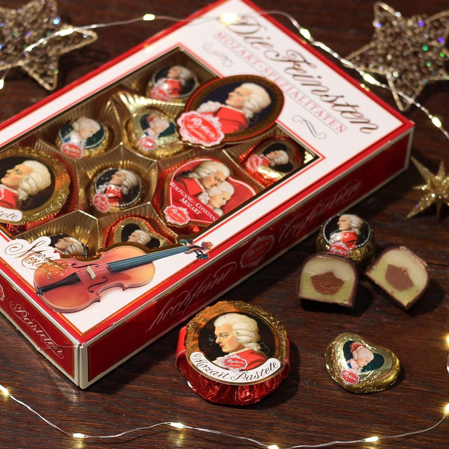 Reber Mozartkulor med mörk choklad, 6-pack med marsipan och nougat, vegansk - 1 x 120 g