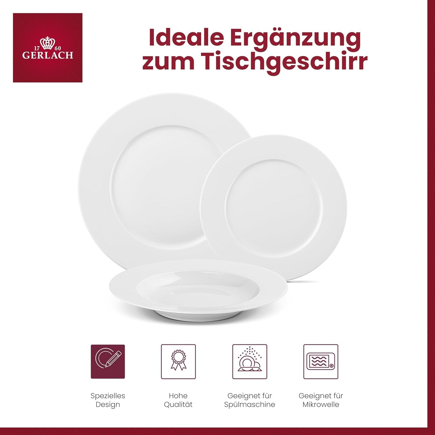 Gerlach 1760 servisset - 18 delar - Bordsservering för 6 personer - Tallrikset - Modernt porslin, vitt