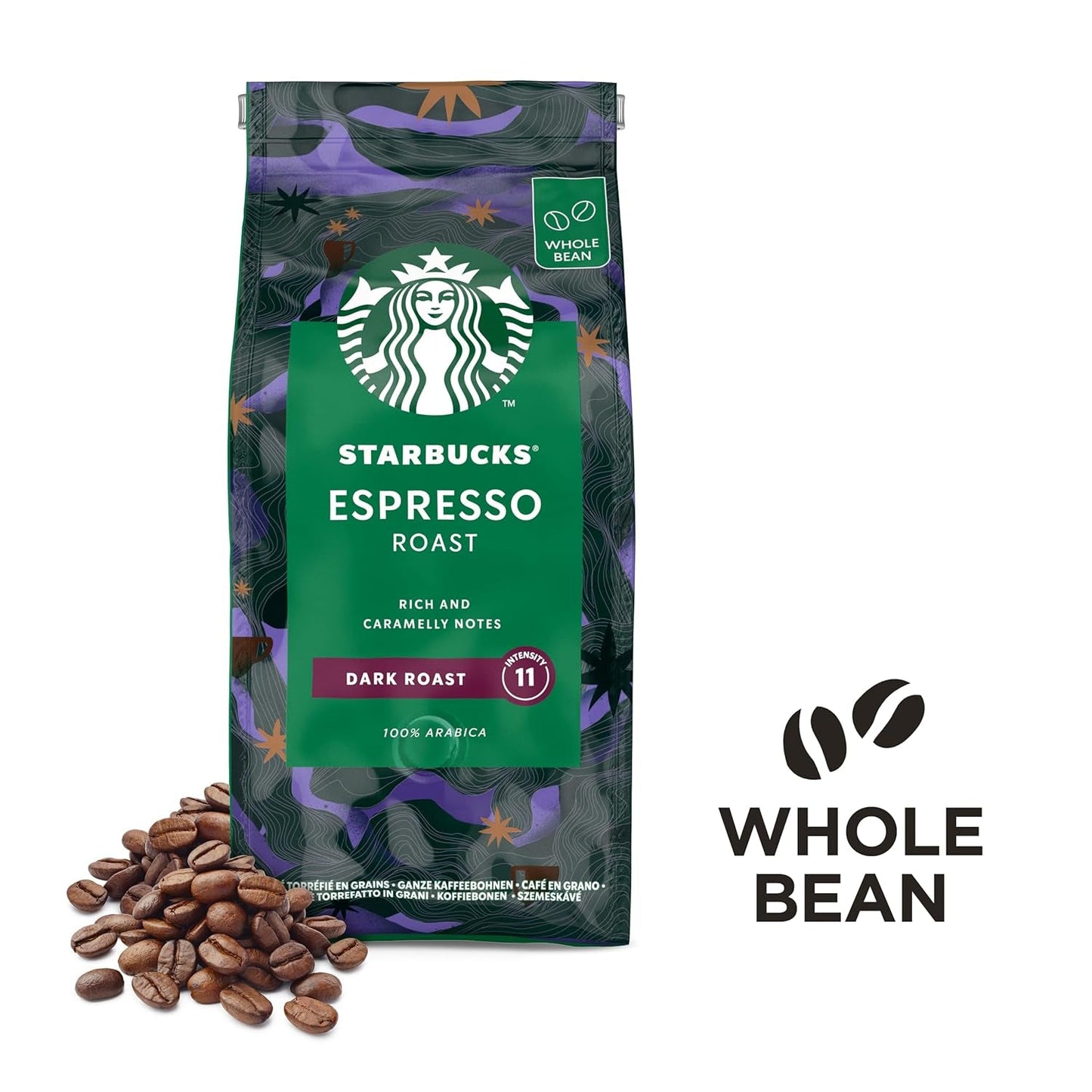 STARBUCKS Espresso Rost, Svart Rost, Hela Kaffebönor 200 g (Förpackning med 6)