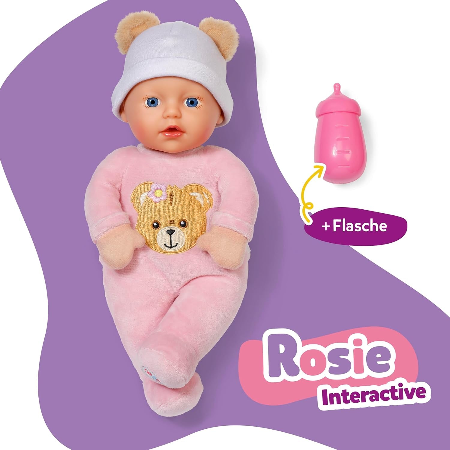 Baby Born Rosie mjuk docka 30 cm med 6 ljud och flaska, rosa