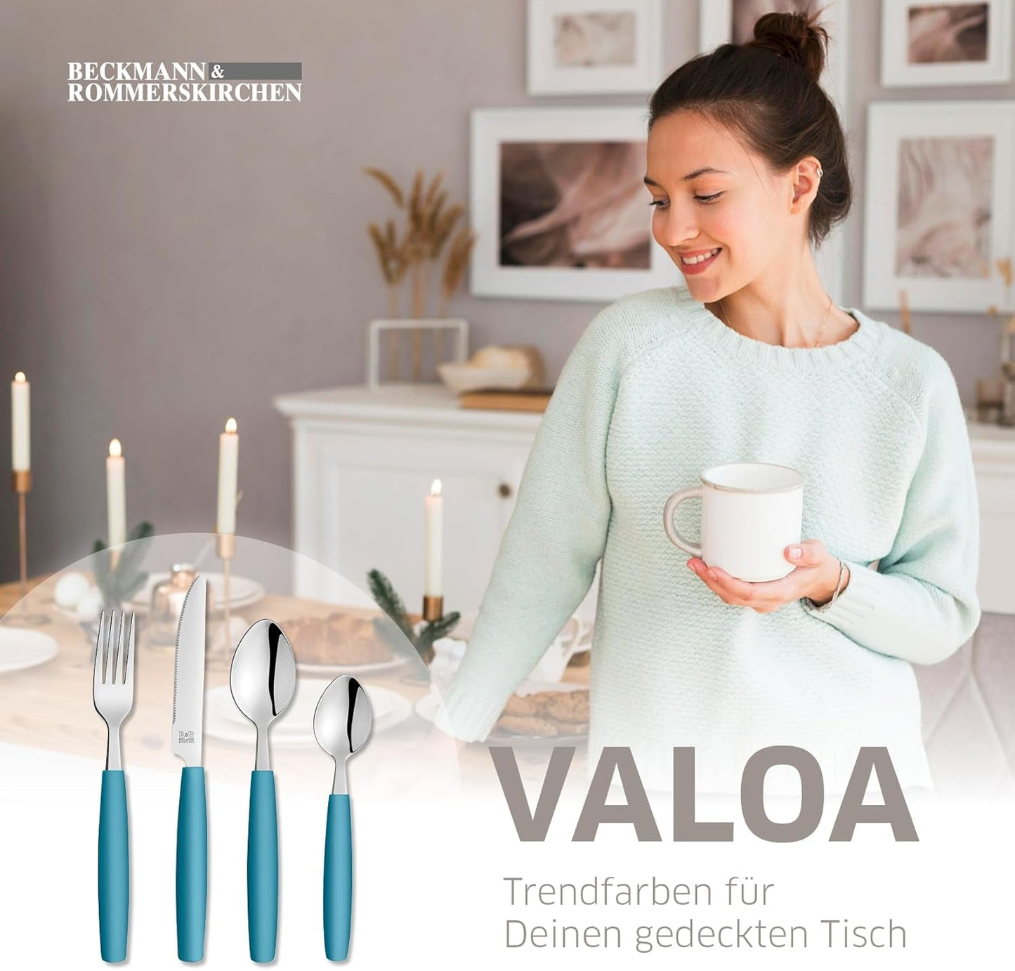 Beckmann & Rommerskirchen 2515 VALOA Besteck Set 4 Person | 16-Teilig | Olja | Spülmaschinenfest | Hochglanzpoliert | Essbesteck: 4X Messer, Gabel, Esslöffel, Kaffeelöffel Kitchen Naty Shop